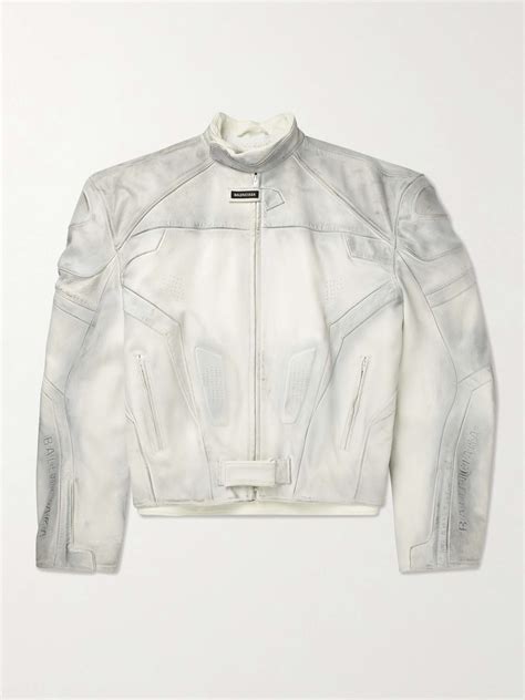 balenciaga biker jacket replica|BALENCIAGA Oversized Distressed Panelled Leather Biker Jacket .